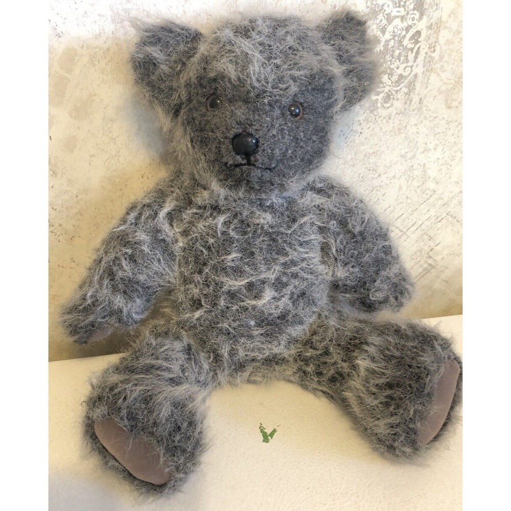 Jointed Teddy Bear Poseable 15" Gray Fluffy Country Calicos Handmade PA Vintage